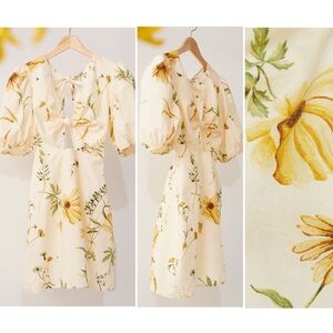 H&M Linen-blend Front knot Mini Dress with Floral Print
